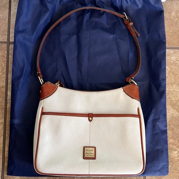 Dooney and Bourke Pebbled Grain Leather Kimberly Handbag White and Cognac - Picture 3 of 15